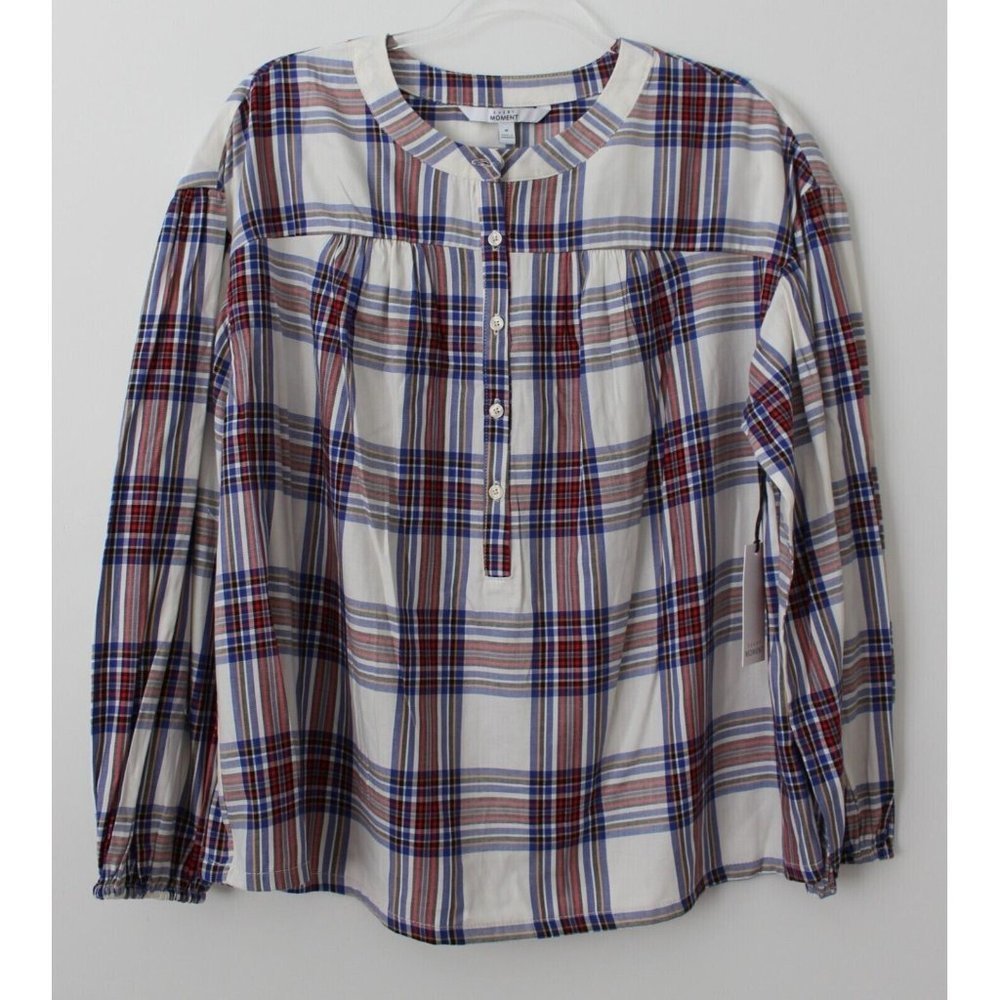 Every Moment Volume Top Long Sleeves Multicolor Plaid Blouse Career Size Medium